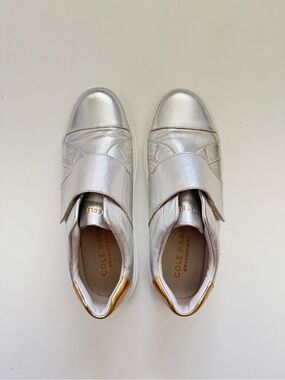 Cole Haan Grand Pro Rally Metallic Silver Slip-On Sneakers  size 8.5B
